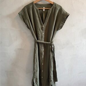 GAP - Sage Green Midi Gauze Dress with Tie Waist